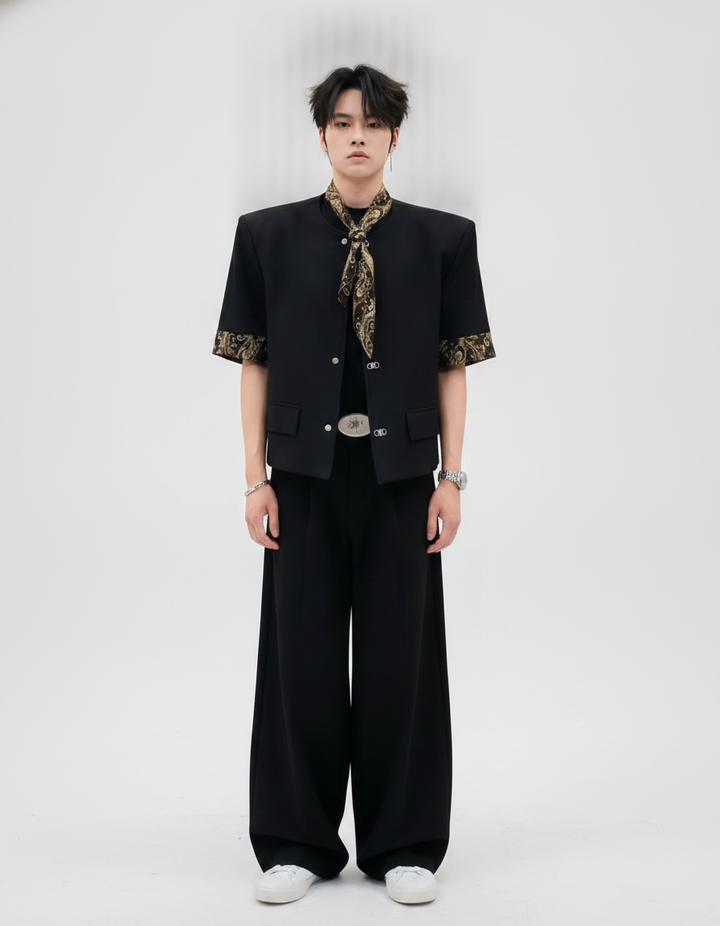Paisley Necktie Blazer Shirt — Black