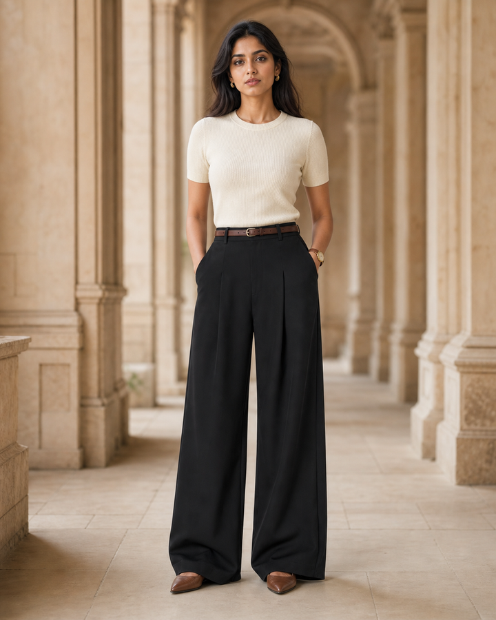 Wide Pleat Trouser — Baggy Fit, Black