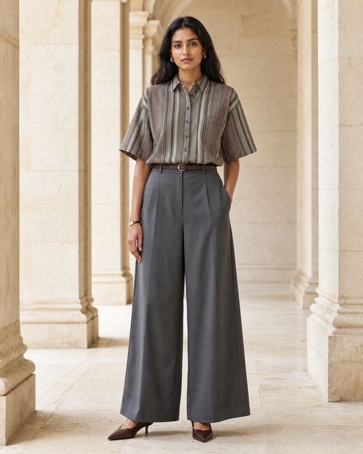 Folk Stripe Shirt Oversized — Green