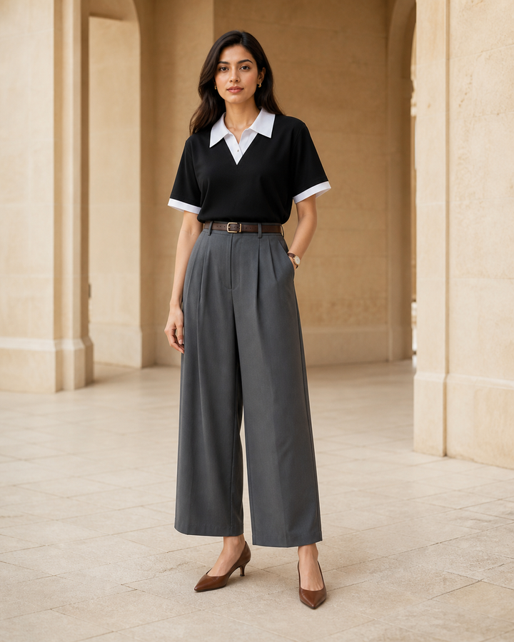 Layered Collar Drop T-Shirt — Black