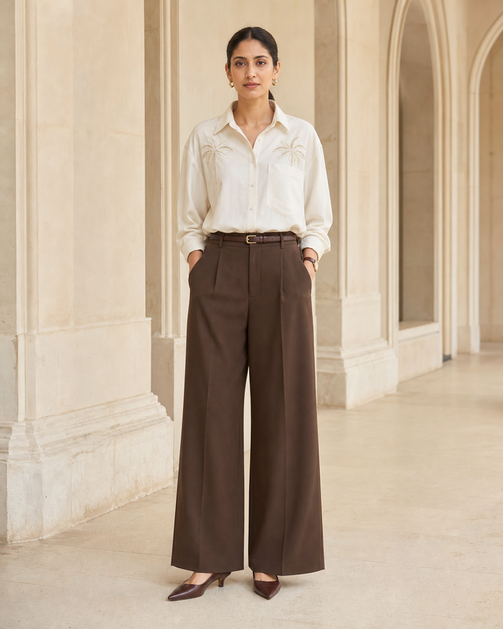 Palm Embroidered Shirt Oversized — Cream