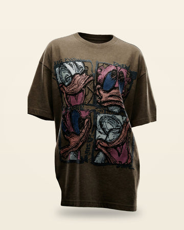 Abstract Cartoon Oversized Tee — Brown