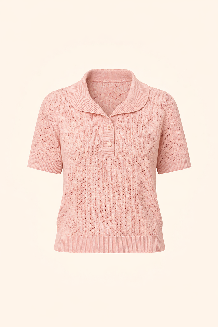 SANKI Pink Regular Fit Knit With Shawl Collar And Button-Detail Top for Women
