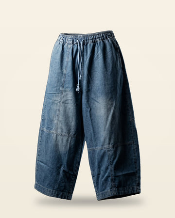 Floral Denim Joggers — Blue