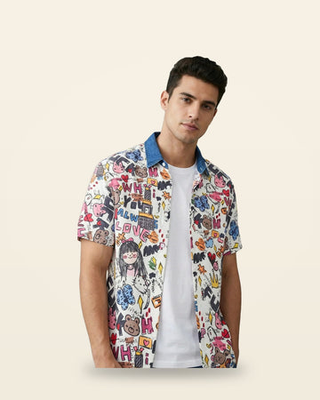 Graphic Print Half-Sleeve Shirt — White