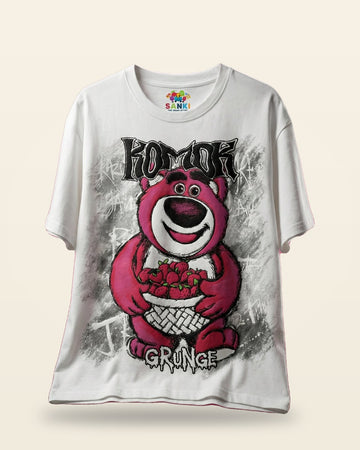 Grunge Bear Graphic Tee Oversized Fit — White