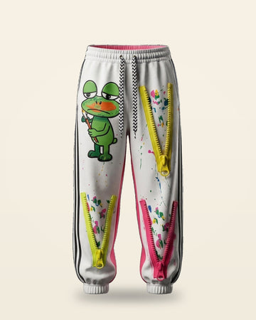 Lazy Frog Print Tapered Joggers