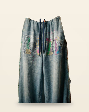 Retro Character Cut Jeans — Blue