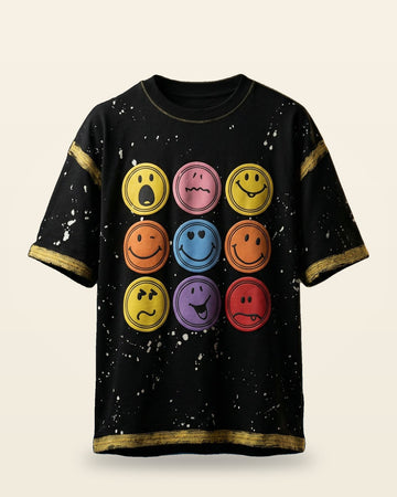 Smiley Face Oversized Tee — Black