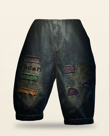 Toon Denim Shorts Cartoon Print Shorts — Blue