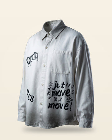 Urban Script Oversized Shacket — White