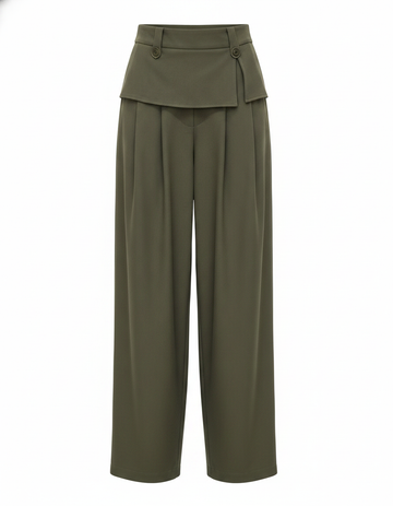 SANKI Green Baggy Trousers with Buttoned Flap Waist for Women
