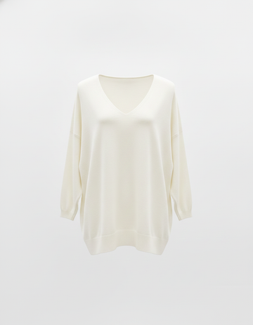 SANKI White V-Neck Crew-neck Top for Women