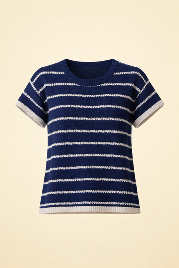 SANKI Blue Oversized Fit Striped Crew-neck Top for Women