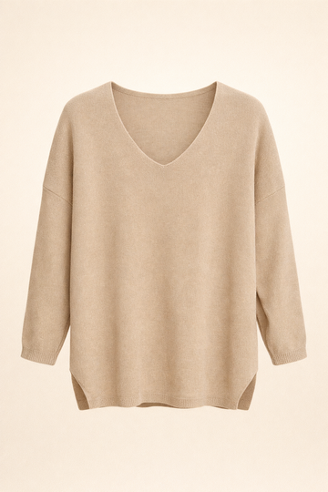 SANKI Brown V-Neck Crew-neck Top for Women
