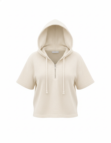 SANKI Cream Oversized Fit Hooded Half-zip Top for Women
