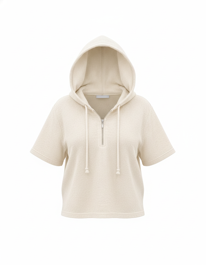 SANKI Cream Oversized Fit Hooded Half-zip Top for Women