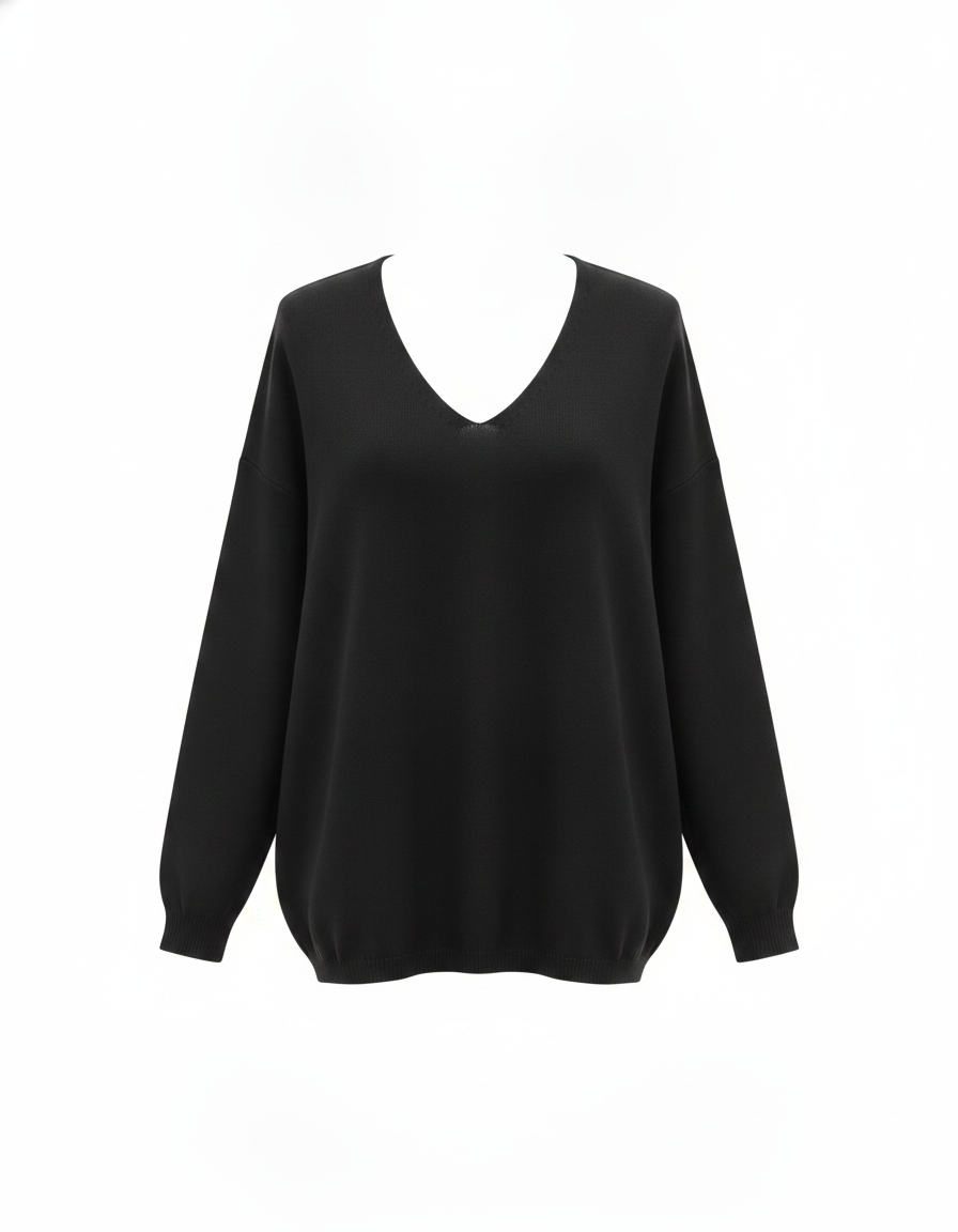 SANKI Black V-Neck Crew-neck Top for Women