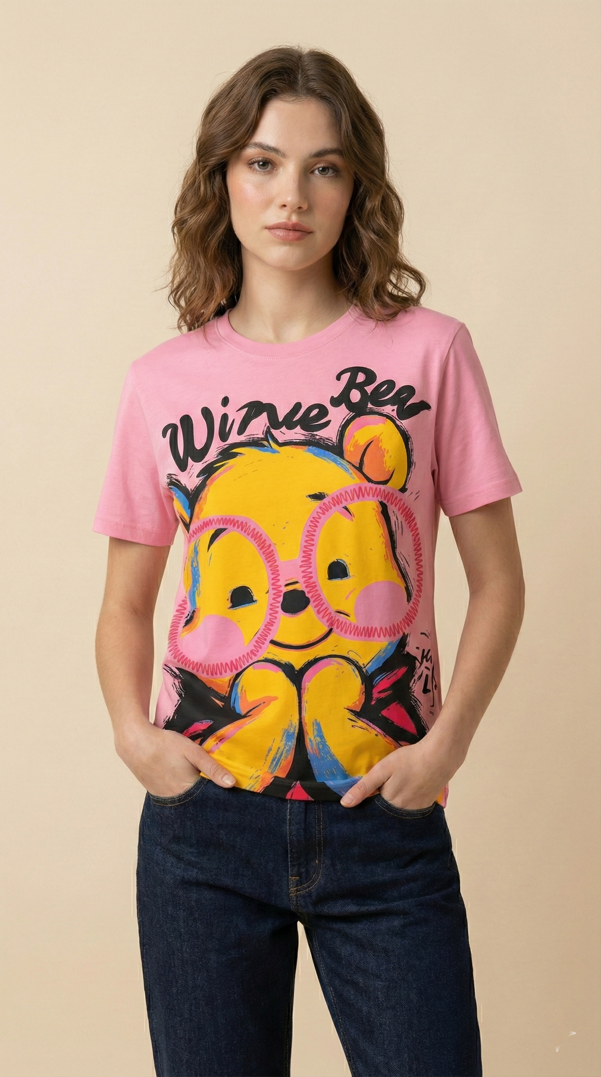 Honey Bear Graphic Oversized Tee — Pink Heavyweight Cotton — view 2