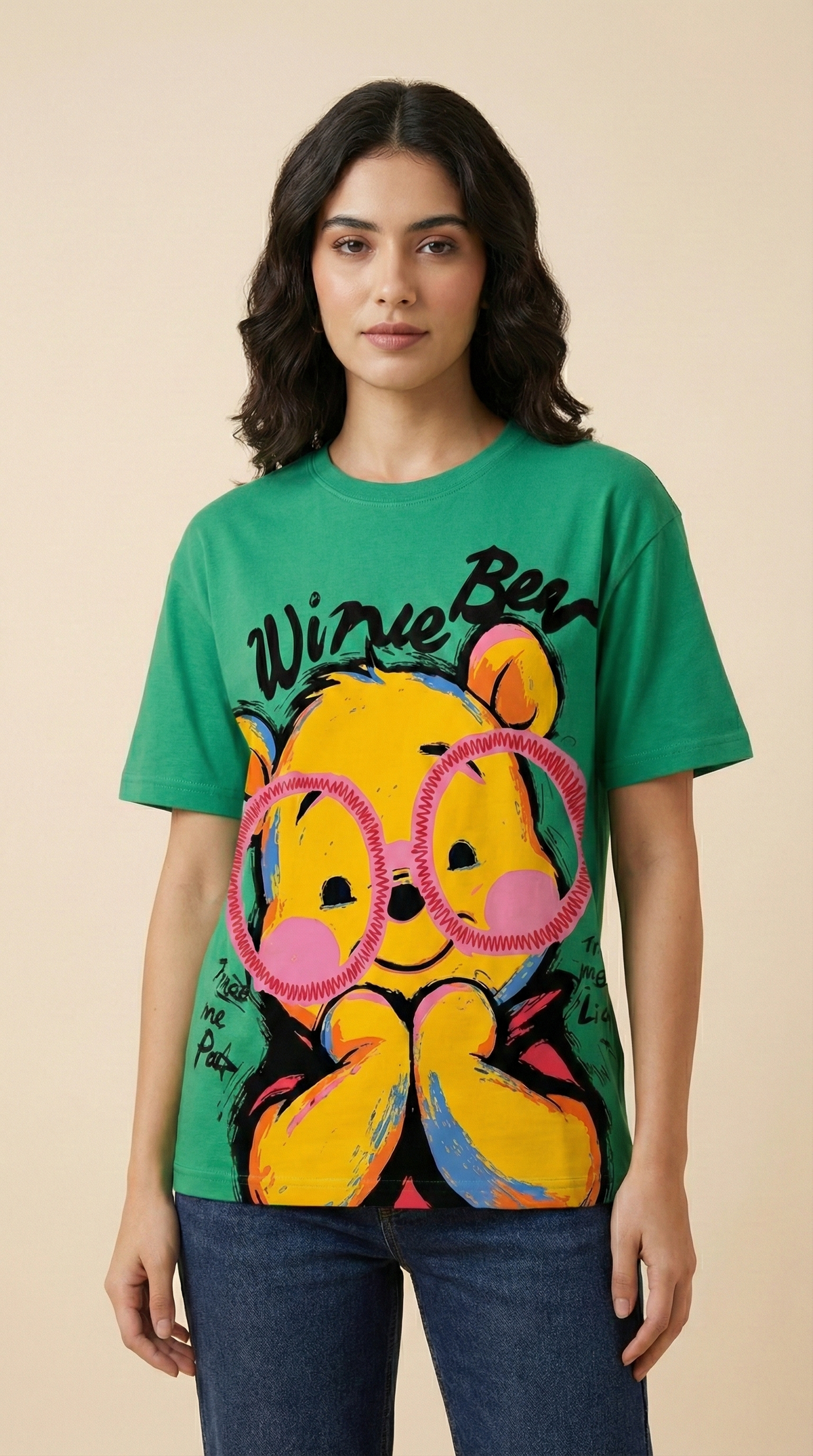 Honey Bear Graphic Oversized Tee — Pink Heavyweight Cotton — view 3