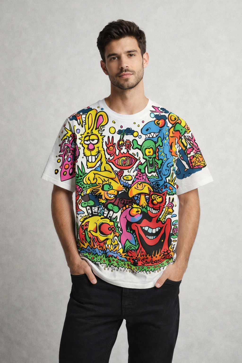 Crazy Energy Oversized Tee — White Premium Fit — view 7