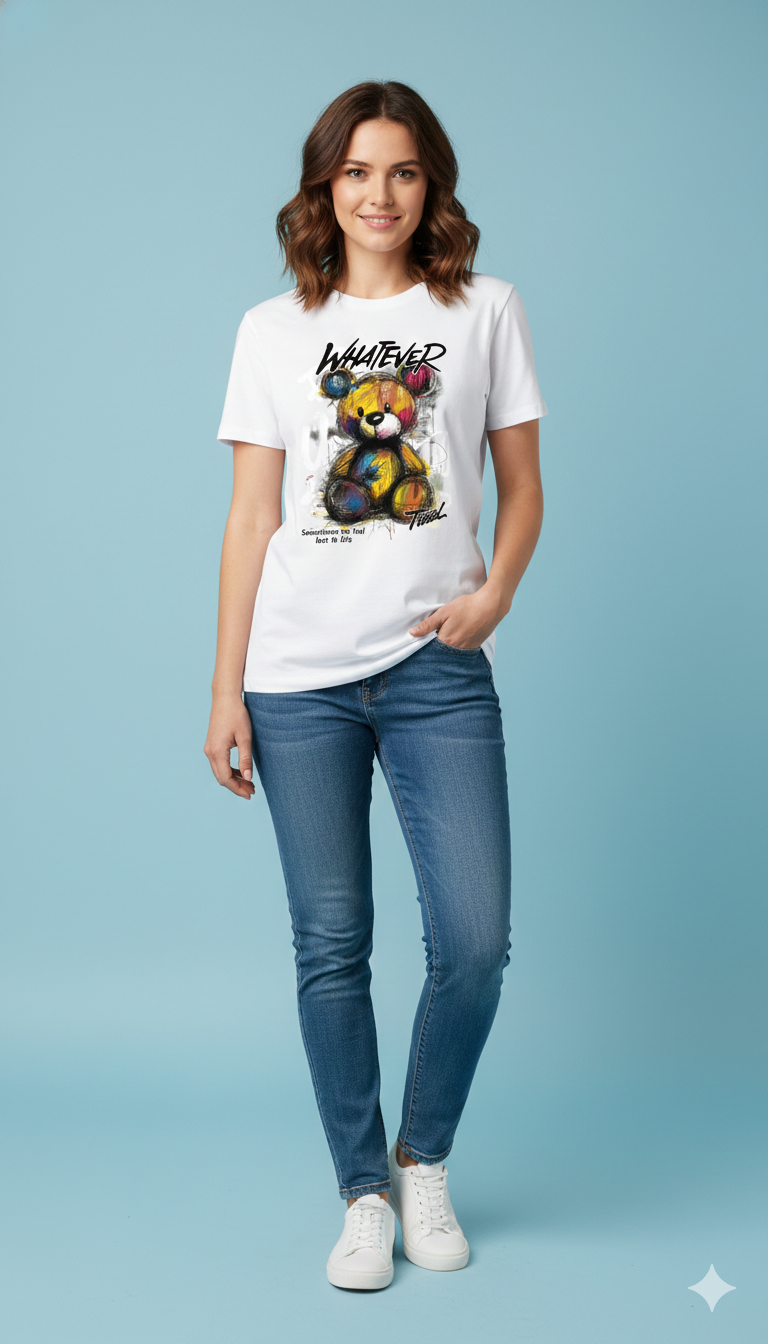 Bear Graphic Oversized T-Shirt — Premium Cotton White — view 3