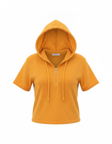 SANKI Orange Oversized Fit Hooded Half-zip Top for Women