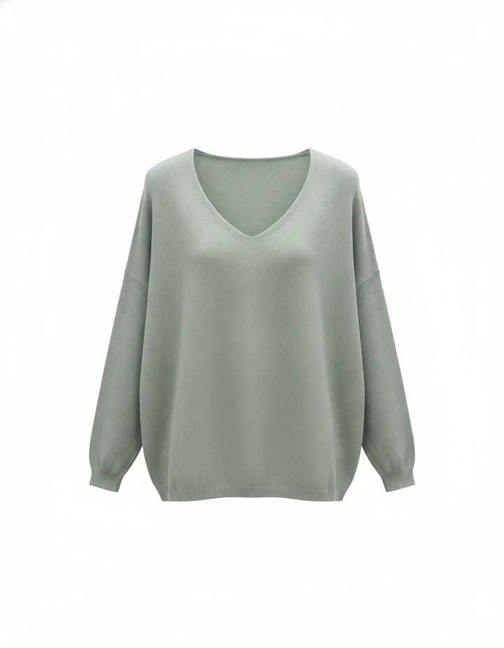 SANKI Green V-Neck Crew-neck Top for Women