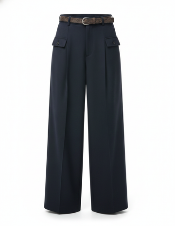 Blue Baggy Fit Wide-Leg Trousers for Women