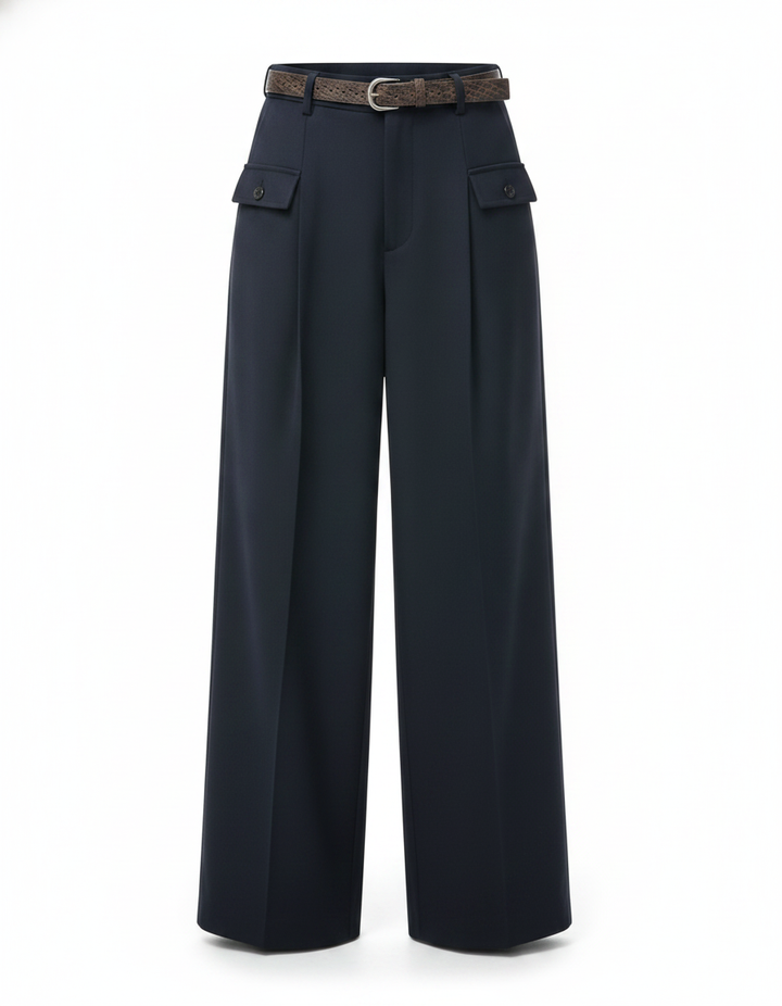 Blue Baggy Fit Wide-Leg Trousers for Women