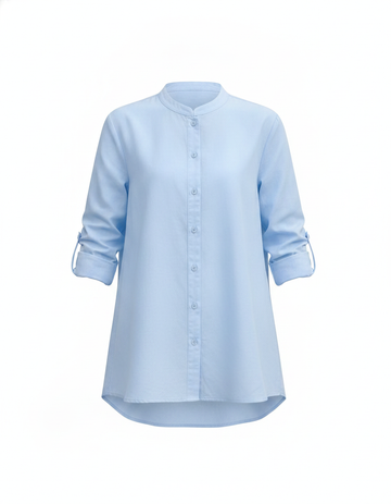 SANKI Blue Regular Fit Mandarin Collar Button-front Shirt for Women