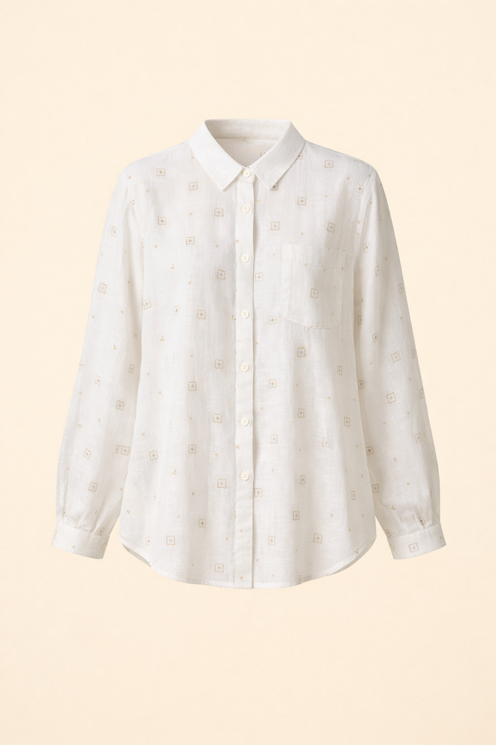 SANKI White Regular Fit Button-down Collar Button-Detail Shirt for Women
