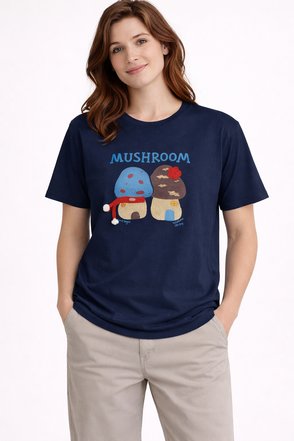 Mushroom Print Oversized Tee — Navy Blue Fit — view 3