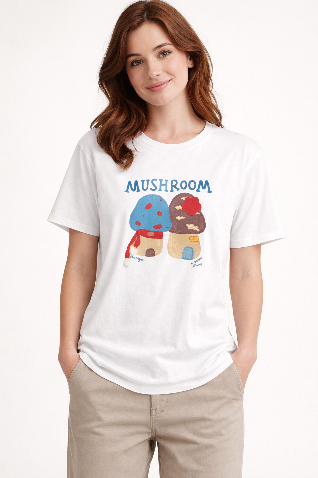 Mushroom Print Oversized Tee — Navy Blue Fit — view 5