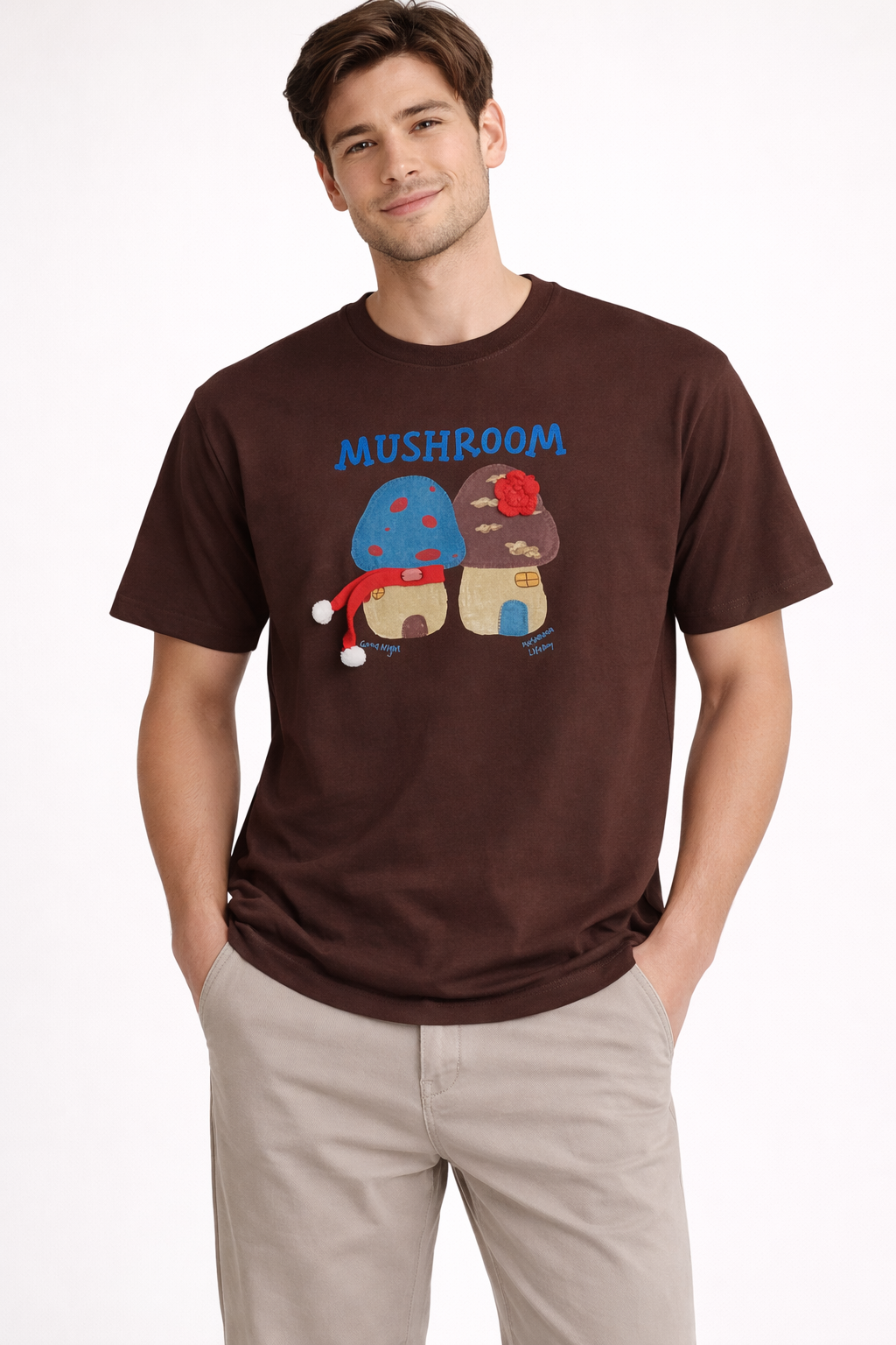 Mushroom Print Oversized Tee — Navy Blue Fit — view 7