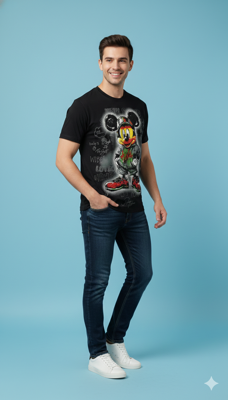 Cartoon Icon Graphic Tee — Premium Black Streetwear Fit — view 3
