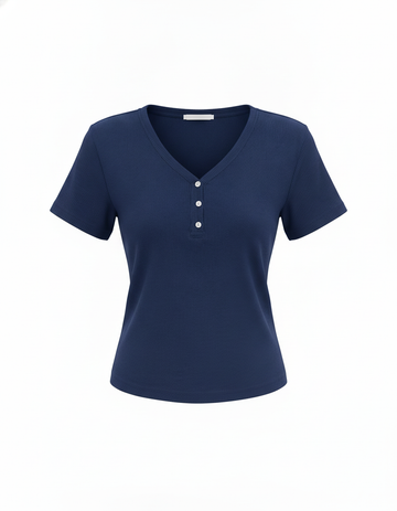 SANKI Blue Oversized Fit V-Neck Button-Detail Shirt for Women