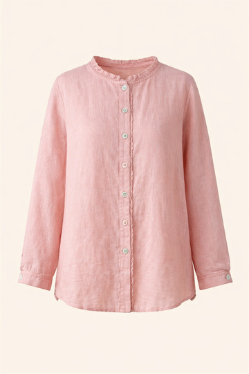 SANKI Pink Regular Fit With Frilled Neckline And Multicolor Buttons Shirt for Women