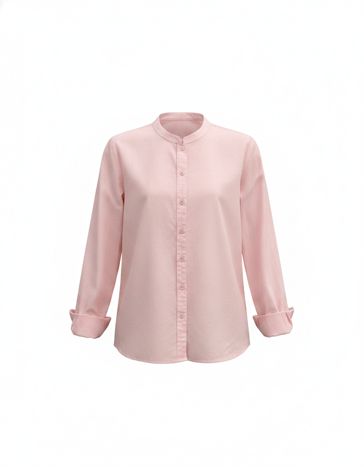 SANKI Pink Regular Fit Mandarin Collar Button-front Shirt for Women