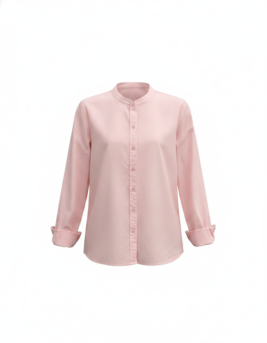 SANKI Pink Regular Fit Mandarin Collar Button-front Shirt for Women