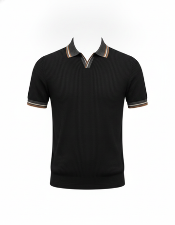 Ribbed Polo Knit T-Shirt — Black