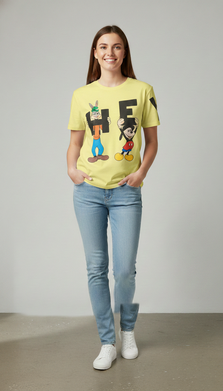 Animated Character Oversized Tee — Yellow Premium Cotton — view 2