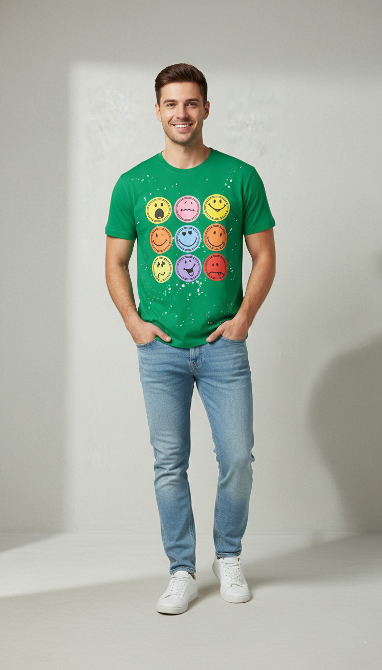 Smiley Face Oversized Tee — Green Fit — view 2