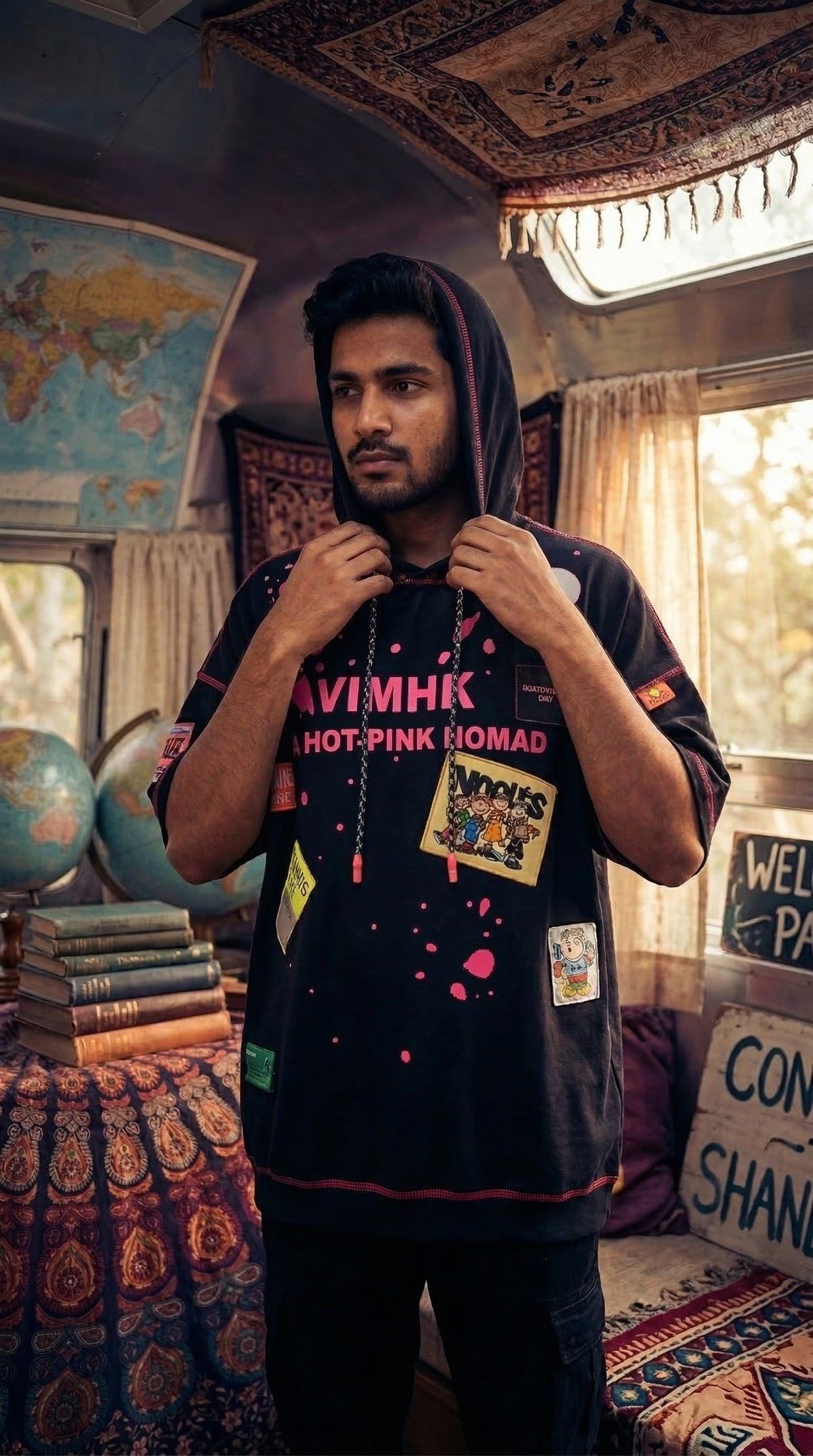 Nomad Oversized Hooded Tee — Black Short-Sleeve Hybrid — view 2