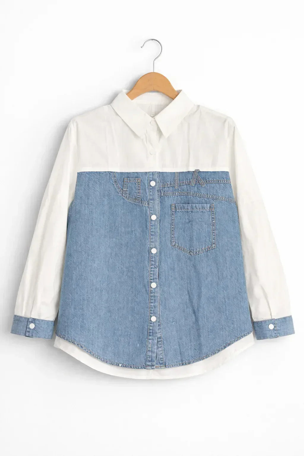 Sanki Color Block Denim and Cotton Shirt - Sanki
