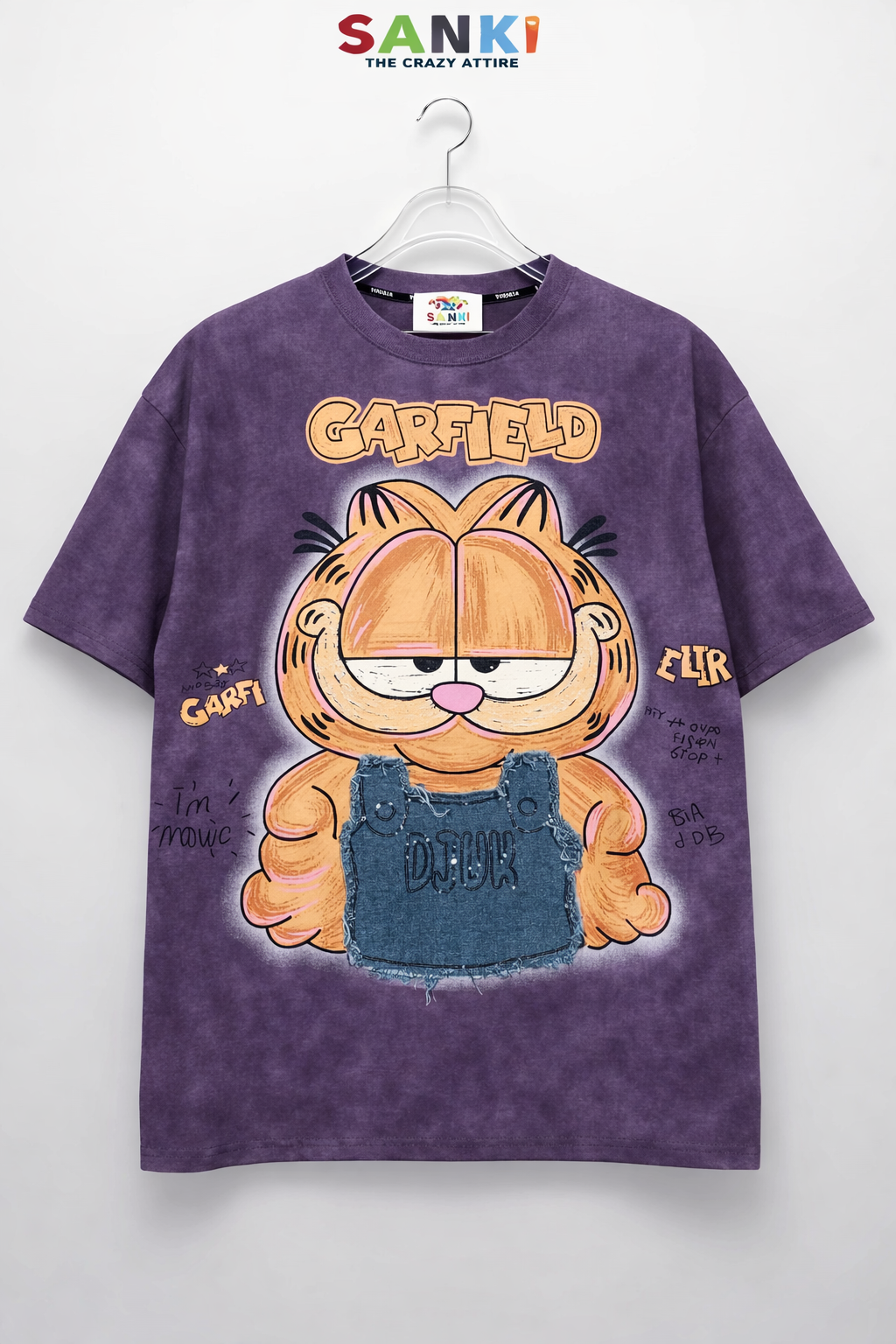 Orange Cat Cartoon Oversized Tee — Purple — view 2