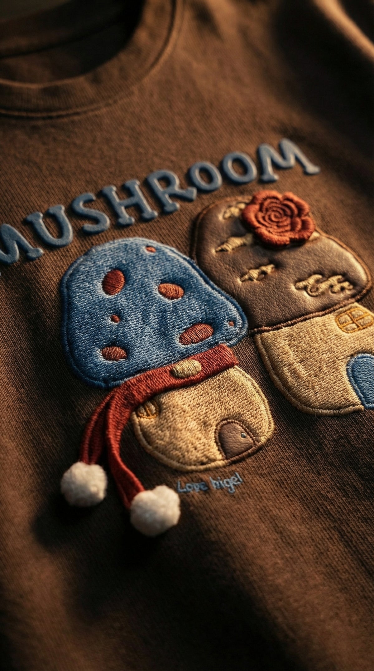 Mushroom Print Oversized Tee — Brown Drop Shoulder Fit — view 2