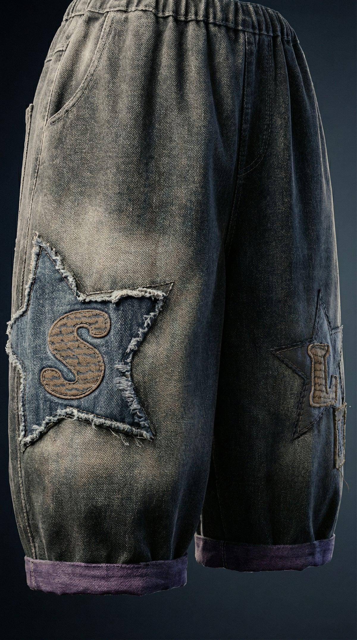 Retro Star Denim Shorts — Grey Fit — view 2