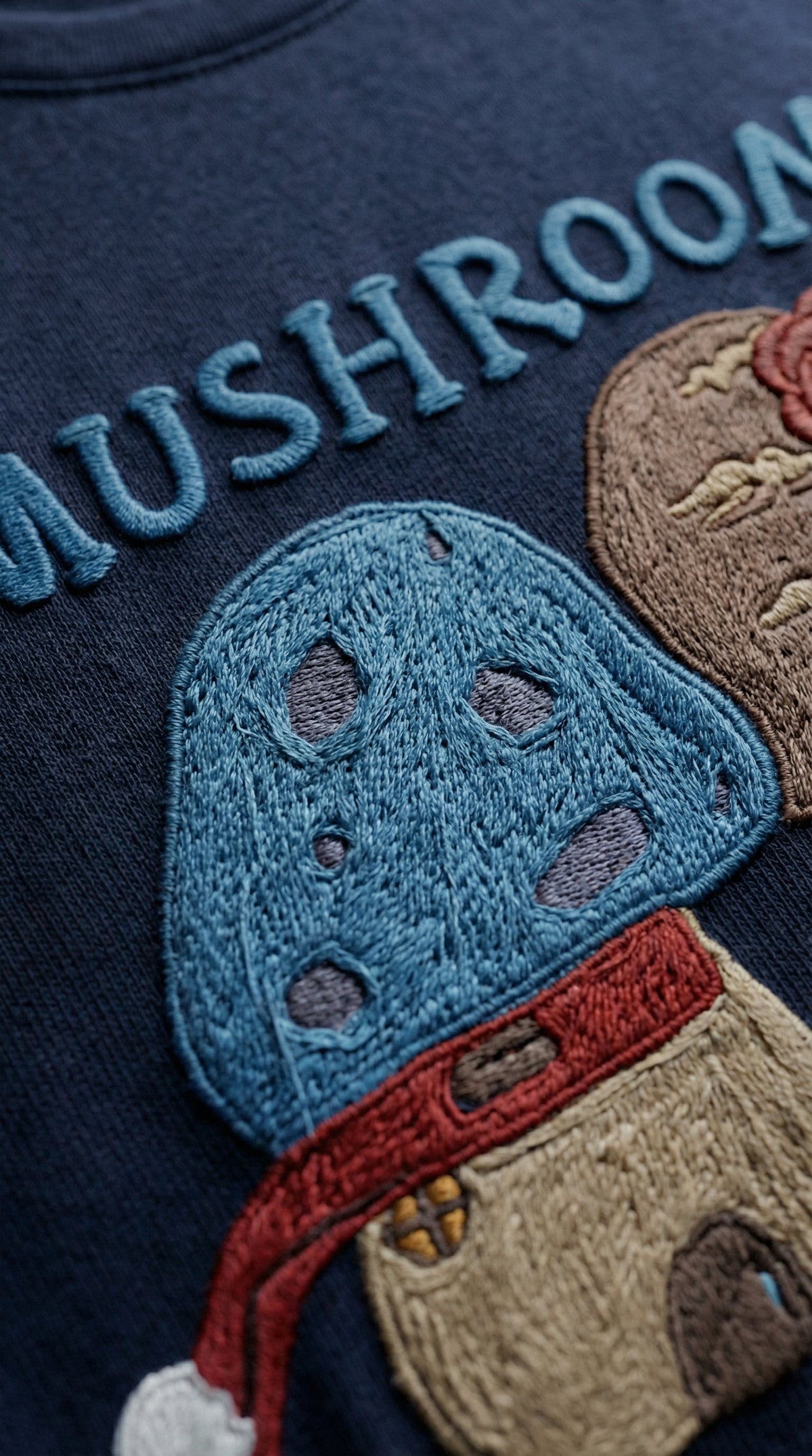 Mushroom Print Oversized Tee — Navy Streetwear Fit — view 3