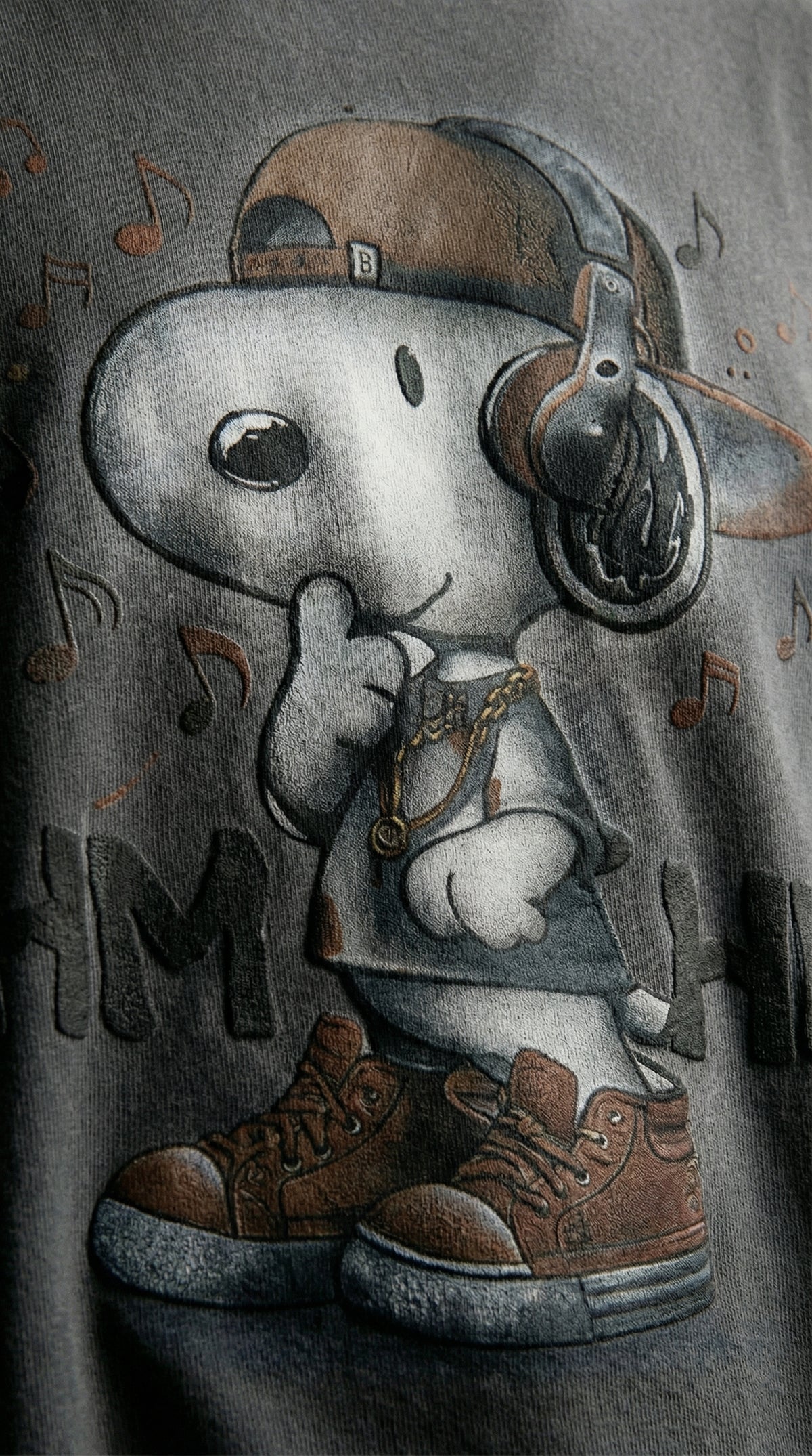 Vintage Cartoon Music Graphic Oversized Tee — Grey — view 3